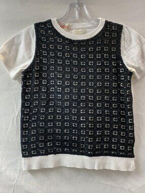 Kate Spade New York Black & White Daisy Lace Overlay Top - Size M